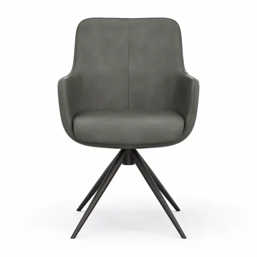 Armlehnstuhl Mis - Leder, Dunkelgrau, Gestell, Anthrazit