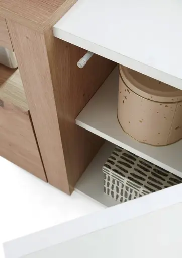 Lowboard - mit Beleuchtung, B ca. 150 cm, Weiß, Artisan Eiche Nachbildung