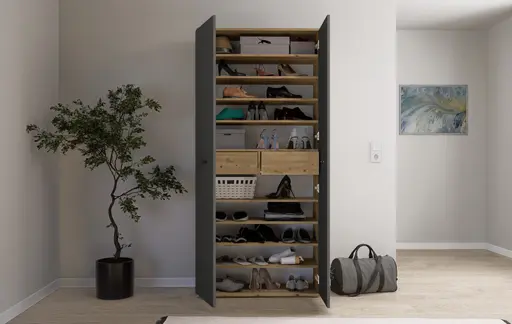 Schuhschrank - B ca. 90 cm, Artisan Eiche Nachbildung, Anthrazit