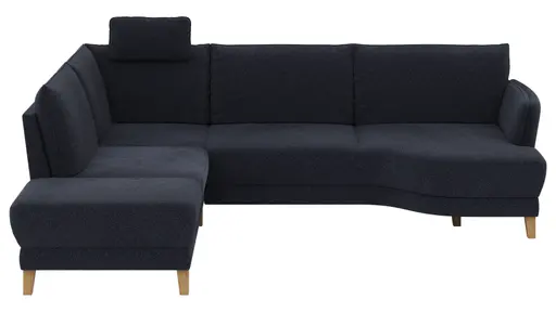 Sofa Stamford - inkl. Armlehne verstellbar und Kopfstütze, Ecksofa 2-sitzig und Abschlusshocker links mit 3,5-Sitzer, Bogen rechts, Stoff, Dunkelblau
