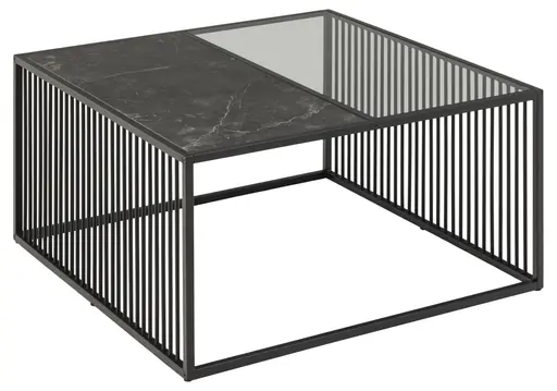 Couchtisch AVELINA - Marmoroptik, Glas, Metall schwarz