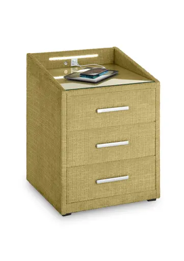 Nachttisch- Goldfarben, mit Glasplatte, inkl. Beleuchtung