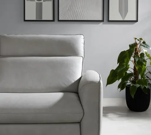 Sofa Avela - 3-Sitzer inkl. Kopfteil verstellbar, Leder, Steingrau