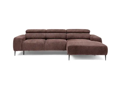 Ecksofa - 2-Sitzer mit Longchair rechts, Sitzvorzug motorisch, Kopfteil verstellbar, Stoff, Rotbusch