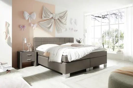 Boxspringbett HAIKOS- Liegefläche ca. 180x200 cm, Stoff, Hellbraun
