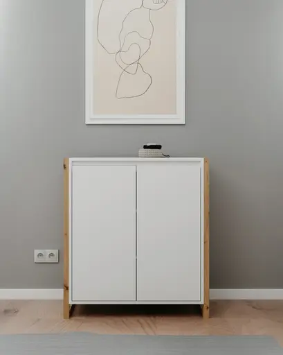 Kommode - B ca. 80 cm, Weiß, Artisan Eiche Nachbildung