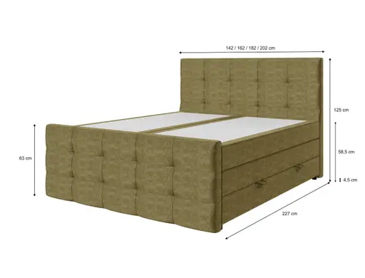 Boxspringbett SANDRIN I- Liegefläche ca. 200x200 cm, Stoff, Grün,  inkl. Stauraum und Fußteil