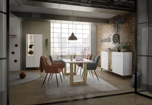 Sideboard - mit Beleuchtung, B ca. 159 cm, Weiß, Asteiche, Schwarz