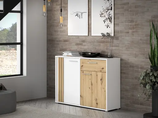 Kommode FLORISS- Weiß, Eiche Dekor