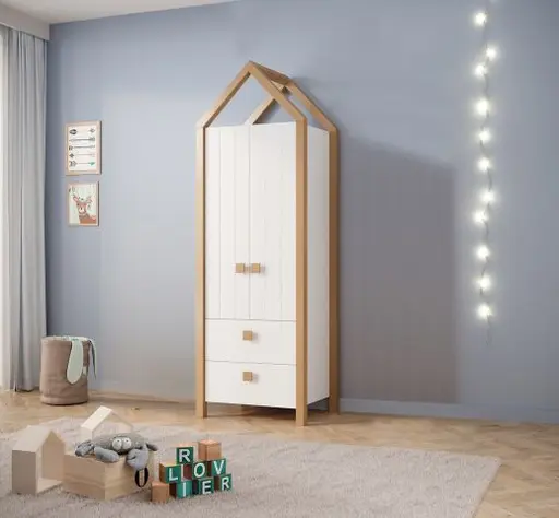 Kleiderschrank - B ca. 76 cm, Kiefer Weiß, Birke