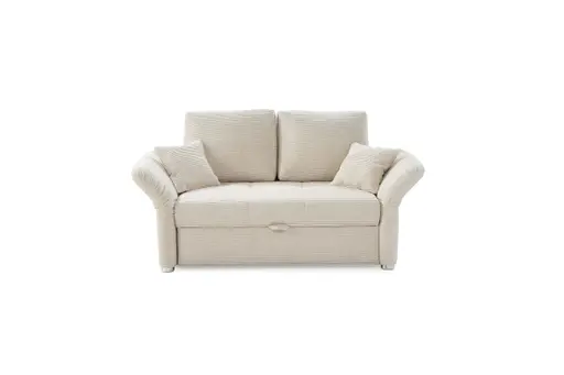 Sofa JORDEN - 1,5-Sitzer inkl. Schlaffunktion mit Bettkasten, verstellbare Armlehnen, Cord, Beige