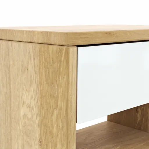 Nachtkommode New Jersey - Wildeiche massiv geölt, Weißglas matt
