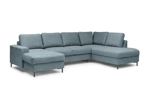 Wohnlandschaft - Longchair links mit 2-Sitzer und Ecke rechts, Stoff, Azur