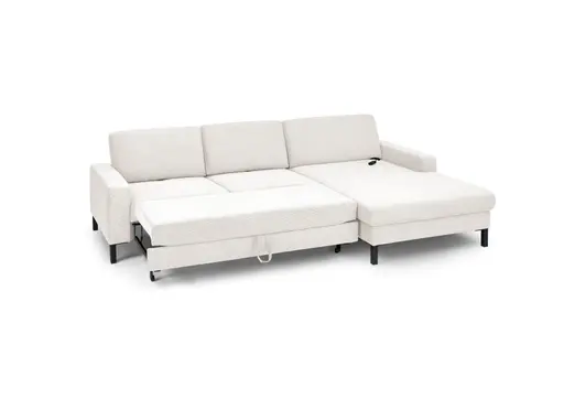 Ecksofa CALM MOVE 2.0 - 2,5-Sitzer mit Longchair rechts, Schlaffunktion, Feincord, Weiß