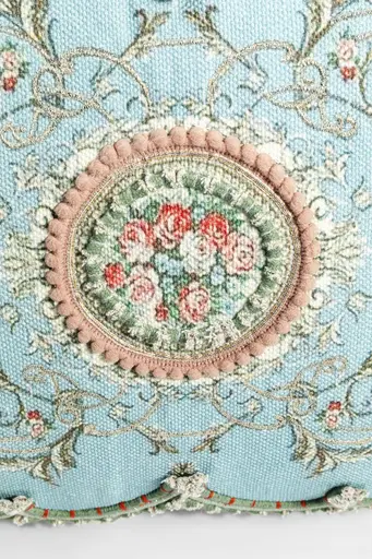 Deko-Kissen - LB ca. 60x40 cm,  Blütenmotiv, Ornamente, Weiß, Blau
