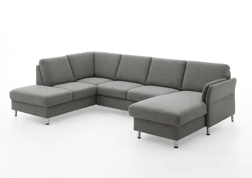 Wohnlandschaft - Ecke links mit 2,5-Sitzer und Longchair rechts, Stoff, Grau
