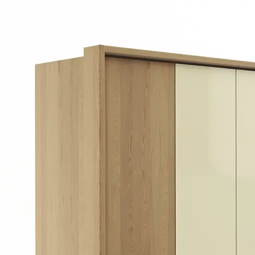 Drehtürenschrank Lenoso - B. ca. 306 cm, Eiche massiv, Glas, Champagner