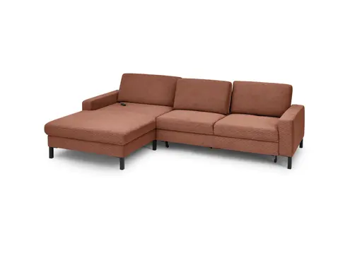Ecksofa CALM MOVE 2.0 - Longchair links mit 2,5-Sitzer, Schlaffunktion, Feincord, Rost