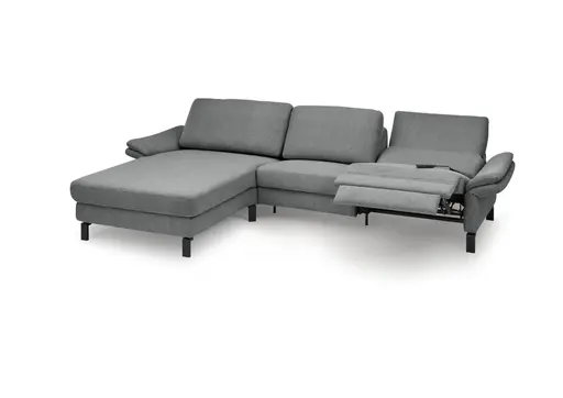 Ecksofa CALM PREMIUM 2.0 - Longchair links mit 3-Sitzer, Relaxfunktion motorisch, Armlehne verstellbar, Stoff, Anthrazit