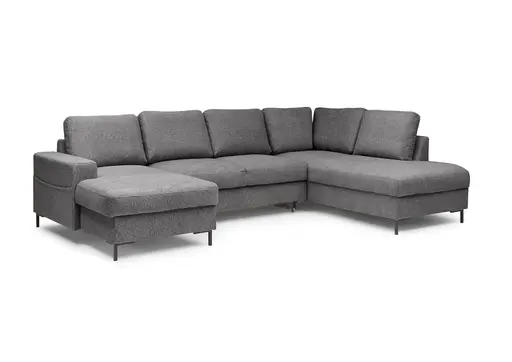 Wohnlandschaft - Longchair links mit 2-Sitzer und Ecke rechts, Stoff, Anthrazit