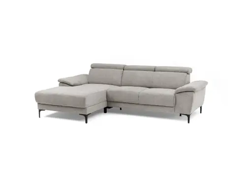 Ecksofa EZRA - Ecke links, 2-Sitzer inkl. Kopfteilverstellungen, Stoff, Taupe