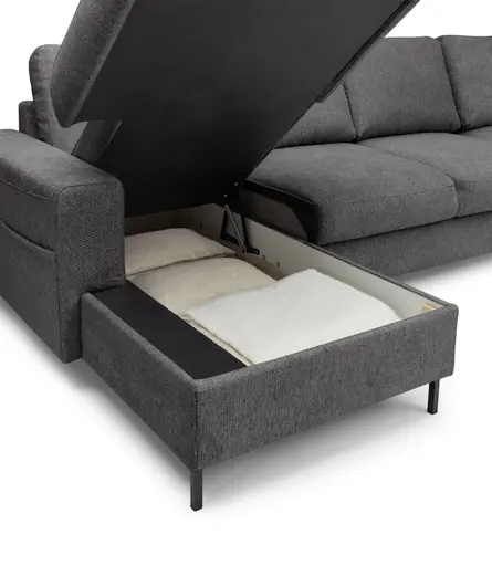 Wohnlandschaft - Longchair links mit 2-Sitzer und Ecke rechts, Stoff, Anthrazit