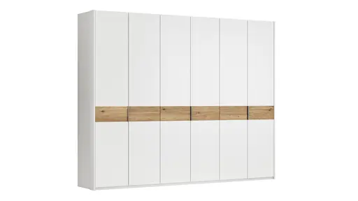Drehtürenschrank Viana - B ca. 303 cm, Lack, Weiß, Riffholz, Wildeiche