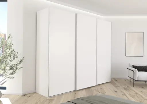 Schwebetürenschrank - B. ca. 271 cm, Dekor, Alpinweiß