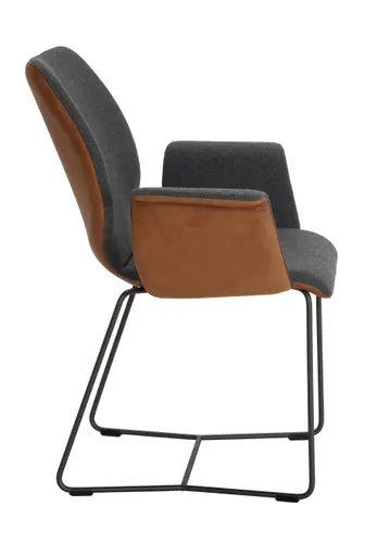 Armlehnstuhl Penthouse - Stoff, Steingrau, Leder, Cognac, Kufen, Anthrazit