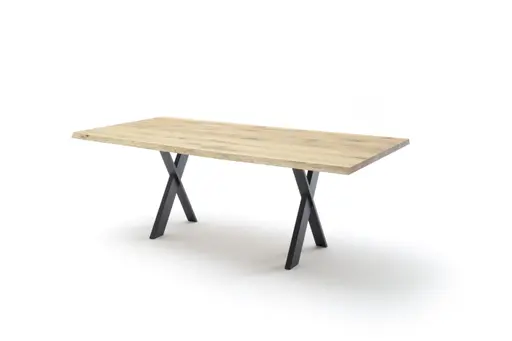 Esstisch 3100 - LB ca. 200x100 cm, Asteiche massiv, Waldkante, Kreuzfuß, Schwarz