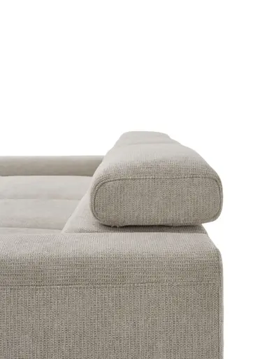 Ecksofa CHENOA - 2-Sitzer mit Longchair rechts, Kopfteil verstellbar, Stoff, Natur