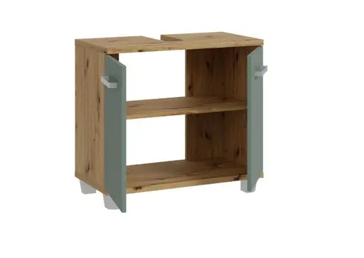 Waschbeckenunterschrank- B ca. 69 cm, Eiche Dekor, Graugrün