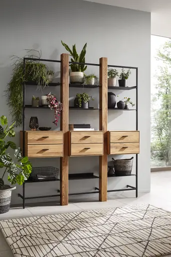 Regal Blackpool - Eiche massiv, Metall schwarz