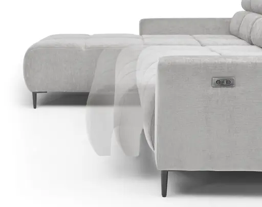 Ecksofa - Longchair links mit 2-Sizer, Sitztiefe verstellbar motorisch/Kopfteil verstellbar, Stoff, Silbergrau