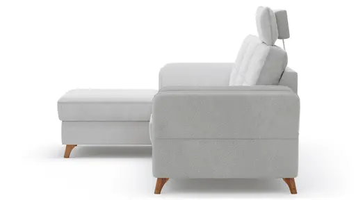 Ecksofa Vayra - Longchair links mit 2,5-Sitzer rechts, inkl. Relaxfunktion (motorisch) und Kopfstütze verstellbar (manuell), Stoff, Offwhite