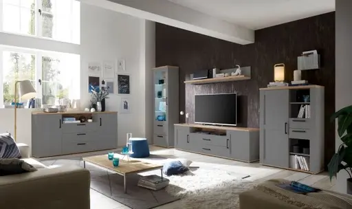 Vitrine - mit Beleuchtung, B ca. 60 cm, Grau, Artisan Eiche Nachbildung