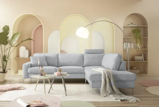 Ecksofa CALM 2.0 - 2,5-Sitzer mit Ecke rechts, Schlaffunktion mit Bettkasten, Stoff, Grau