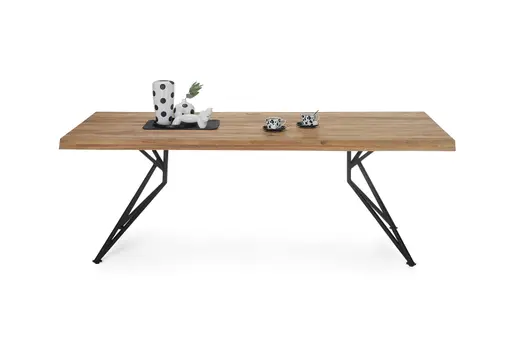 Esstisch - LB ca. 220x100 cm, Wildeiche massiv geölt, Baumkante, Schwarz