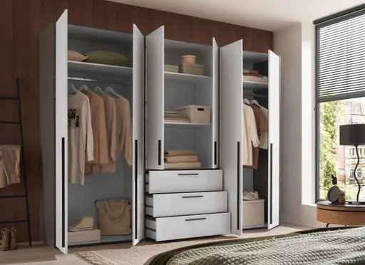 Drehtürenschrank- B ca. 270 cm, Graphit, Weiß