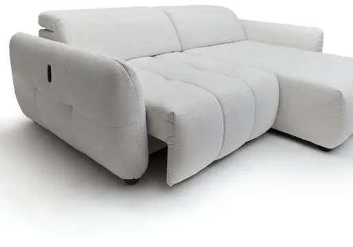 Ecksofa JAIMIE - 1,5-Sitzer mit Longchair rechts inkl. Relaxfunktion, verstellbare Kopfstütze, Stoff, Beige