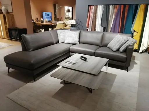 Ecksofa Cuneo Klassik - Ecke links, 2-Sitzer, Leder Steingrau