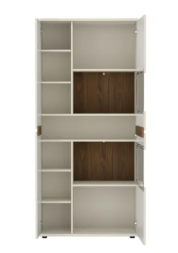 Vitrine - B ca. 90 cm, Kaschmir, Nussbaum Nachbildung