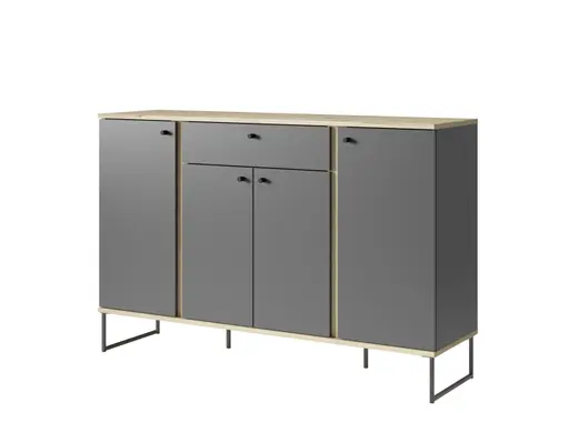 Sideboard - B ca. 135 cm, Anthrazit, Evoke Eiche Nachbildung