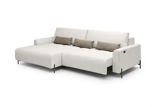 Ecksofa - Longchair links mit 2-Sitzer, Sitztiefe verstellbar motorisch, Stoff, Sand