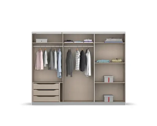 Schwebetürenschrank- B ca. 271 cm, Graumetallic, Glas, Schwarz