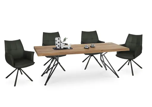 Esstisch - LB ca. 220x100 cm, Wildeiche massiv geölt, Baumkante, Schwarz