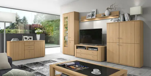 Wohnwand - mit Beleuchtung, Eiche