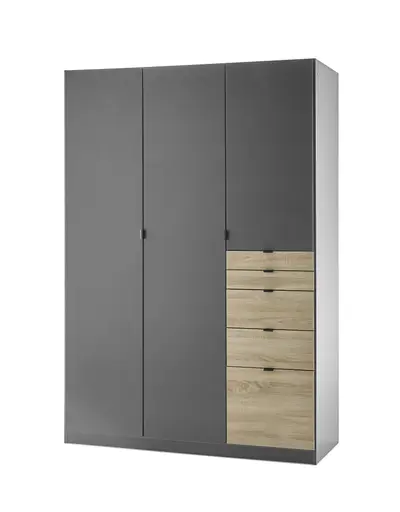 Drehtürenschrank ROVANO- B ca. 136 cm, Dunkelgrau, Eiche Dekor