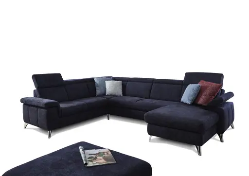 Wohnlandschaft - Ecke links mit 2-Sitzer und Longchair, Stoff, Dunkelblau