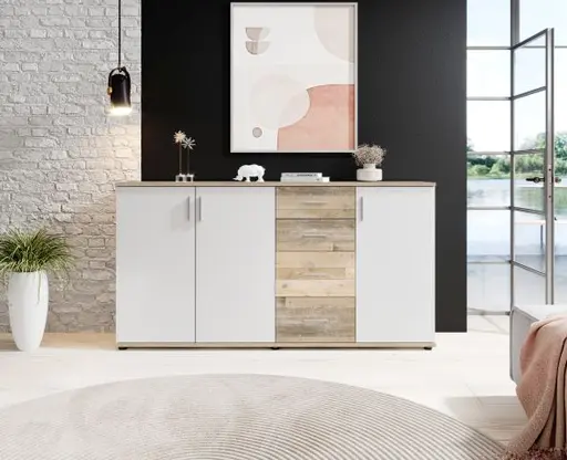 Kommode - B ca. 160 cm, Holz Nachbildung, Weiß